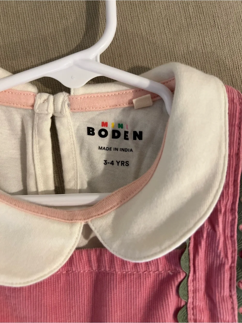 Boden light Pink Corduroy Pinafore with Cream Blouse
